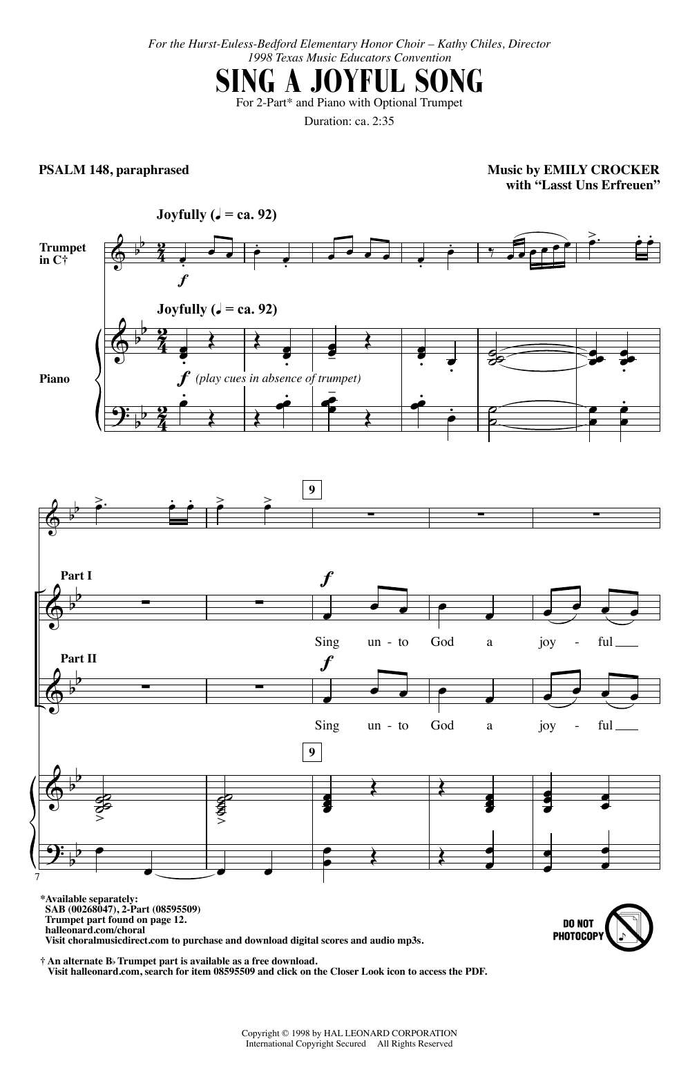 Emily Crocker Sing A Joyful Song Sheet Music Notes & Chords for Choral - Download or Print PDF