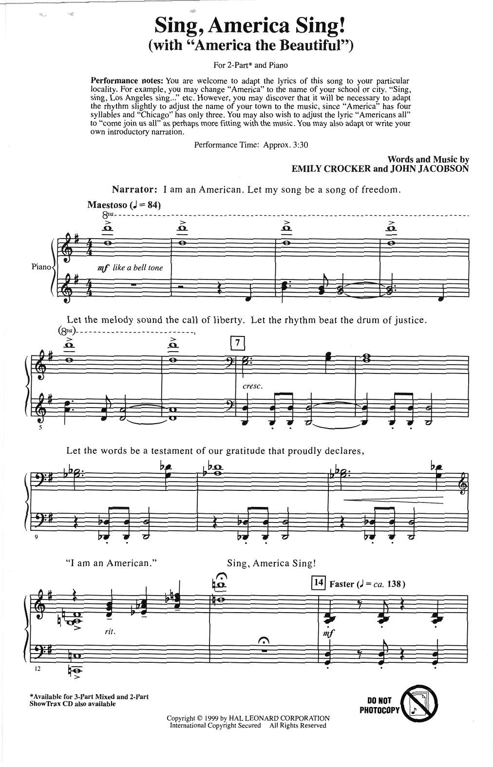 Emily Crocker Sing, America Sing! Sheet Music Notes & Chords for 2-Part Choir - Download or Print PDF