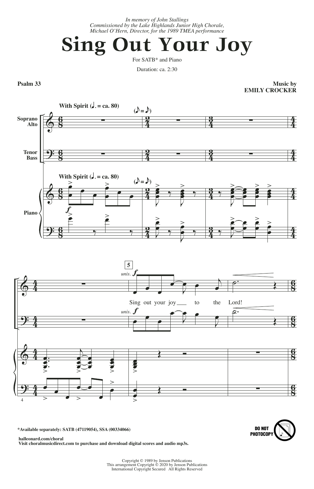 Emily Crocker Sing Out Your Joy Sheet Music Notes & Chords for SATB Choir - Download or Print PDF