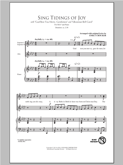 Emily Crocker Sing Tidings Of Joy Sheet Music Notes & Chords for SSA - Download or Print PDF