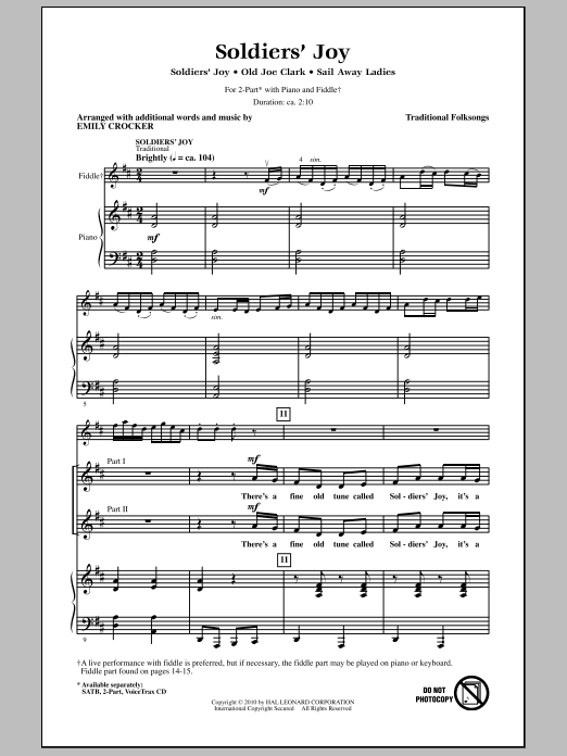 Emily Crocker Soldiers' Joy Sheet Music Notes & Chords for 2-Part Choir - Download or Print PDF