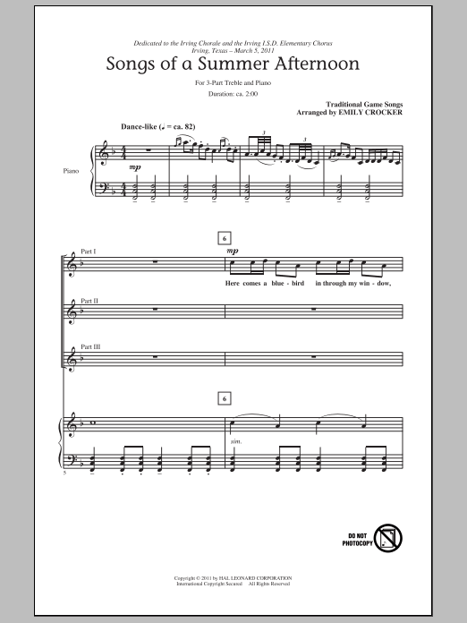 Traditional Songs Of A Summer Afternoon (arr. Emily Crocker) Sheet Music Notes & Chords for 3-Part Treble - Download or Print PDF