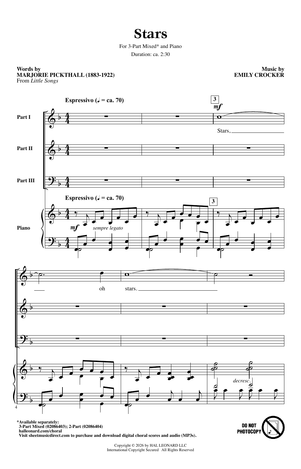 Emily Crocker Stars Sheet Music Notes & Chords for 3-Part Mixed Choir - Download or Print PDF