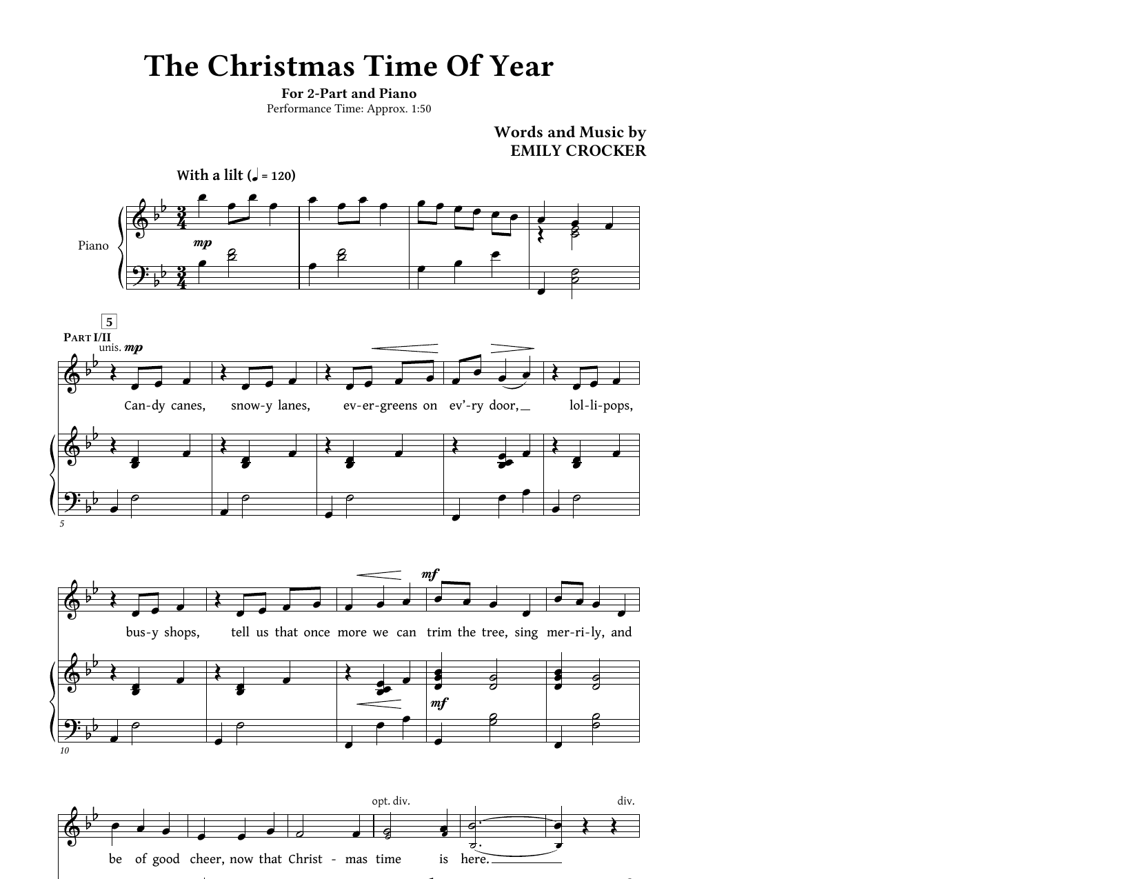Emily Crocker The Christmas Time Of Year Sheet Music Notes & Chords for 2-Part Choir - Download or Print PDF