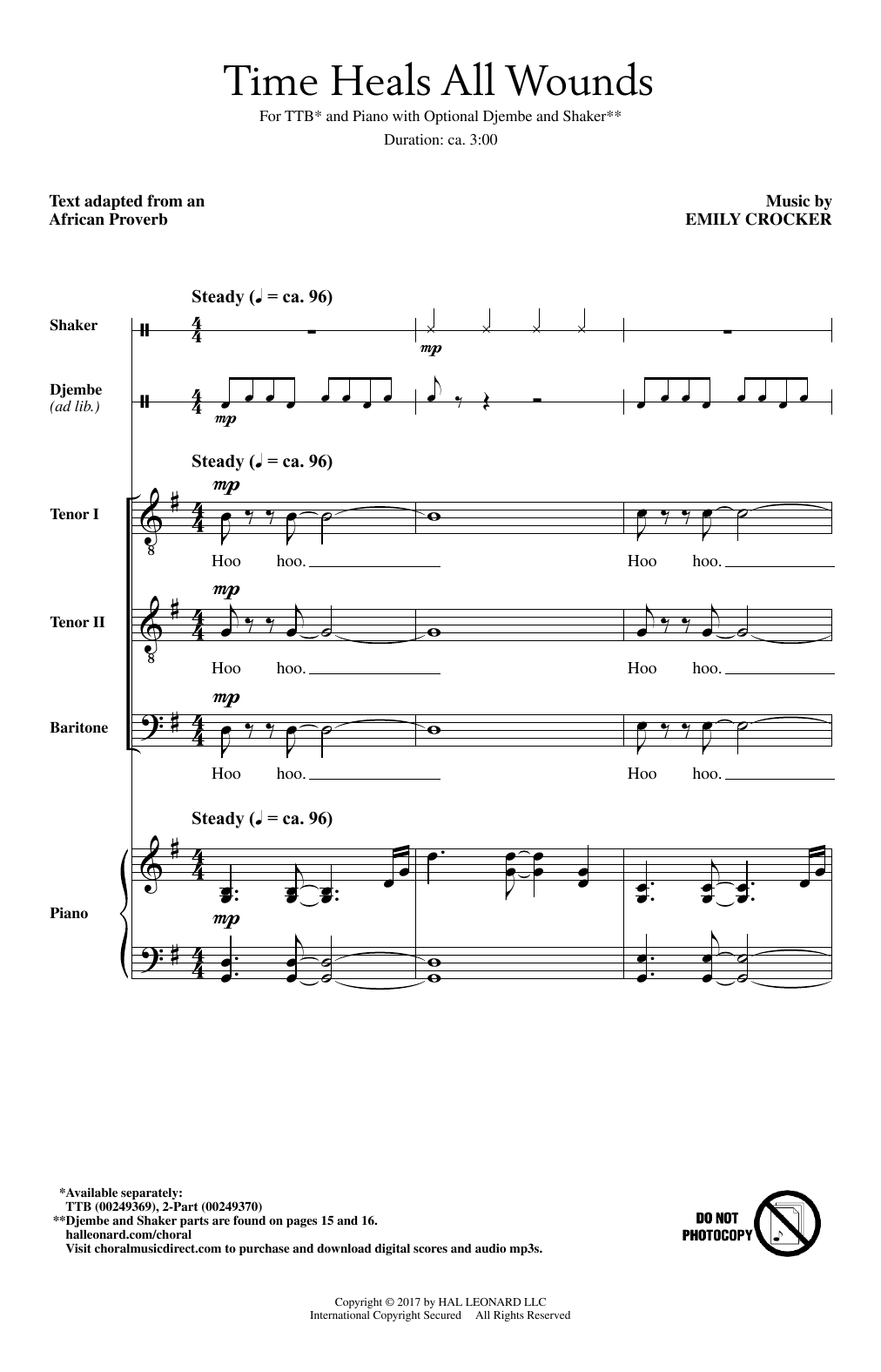 Emily Crocker Time Heals All Wounds Sheet Music Notes & Chords for TTBB - Download or Print PDF