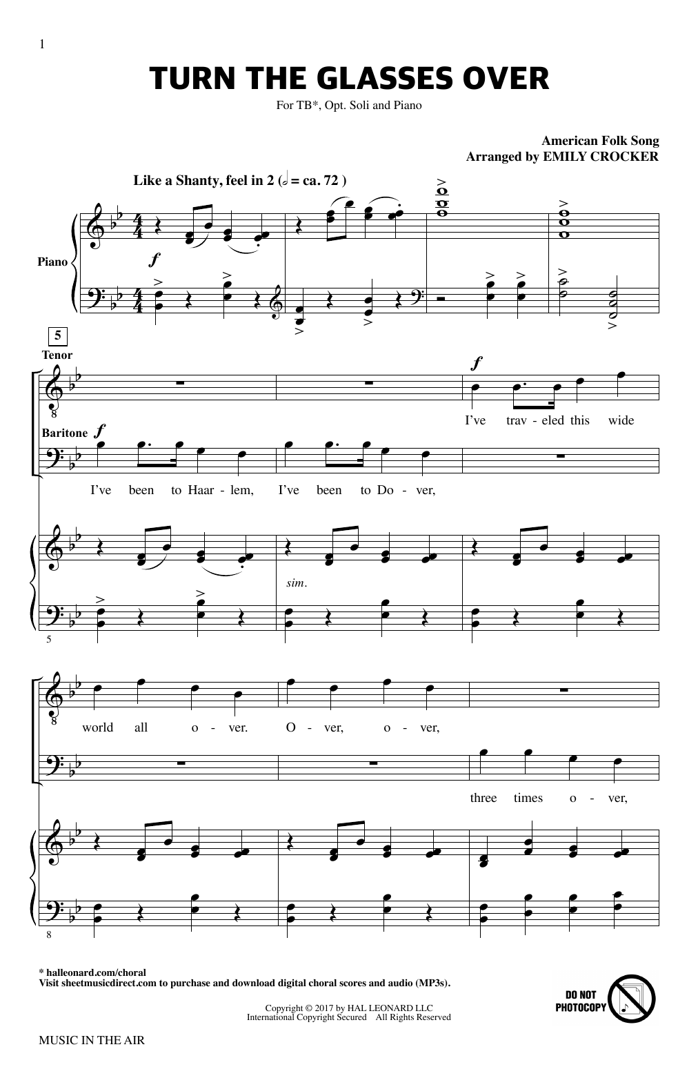 Emily Crocker Turn The Glasses Over (from Music In The Air) Sheet Music Notes & Chords for TB Choir - Download or Print PDF