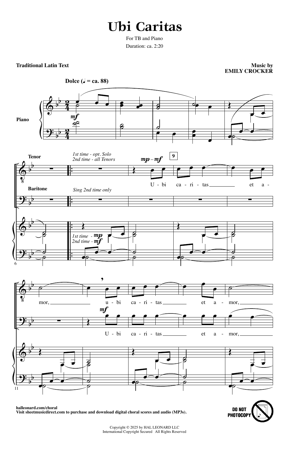 Emily Crocker Ubi Caritas Sheet Music Notes & Chords for TB Choir - Download or Print PDF