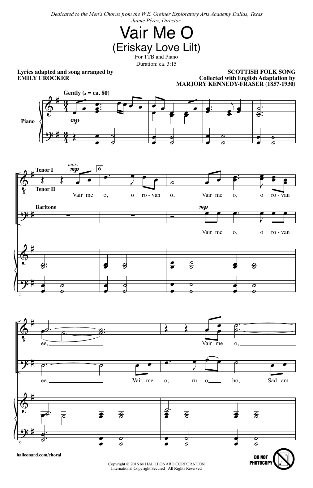 Emily Crocker Vair Me O (Eriskay Love Lilt) Sheet Music Notes & Chords for TTBB - Download or Print PDF