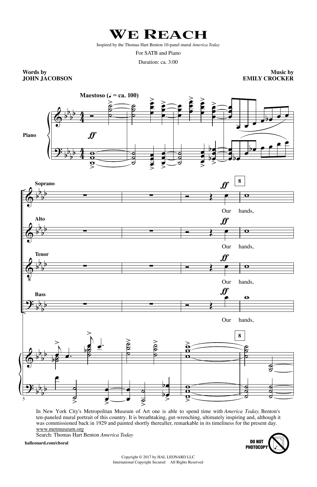 Emily Crocker We Reach Sheet Music Notes & Chords for SATB - Download or Print PDF