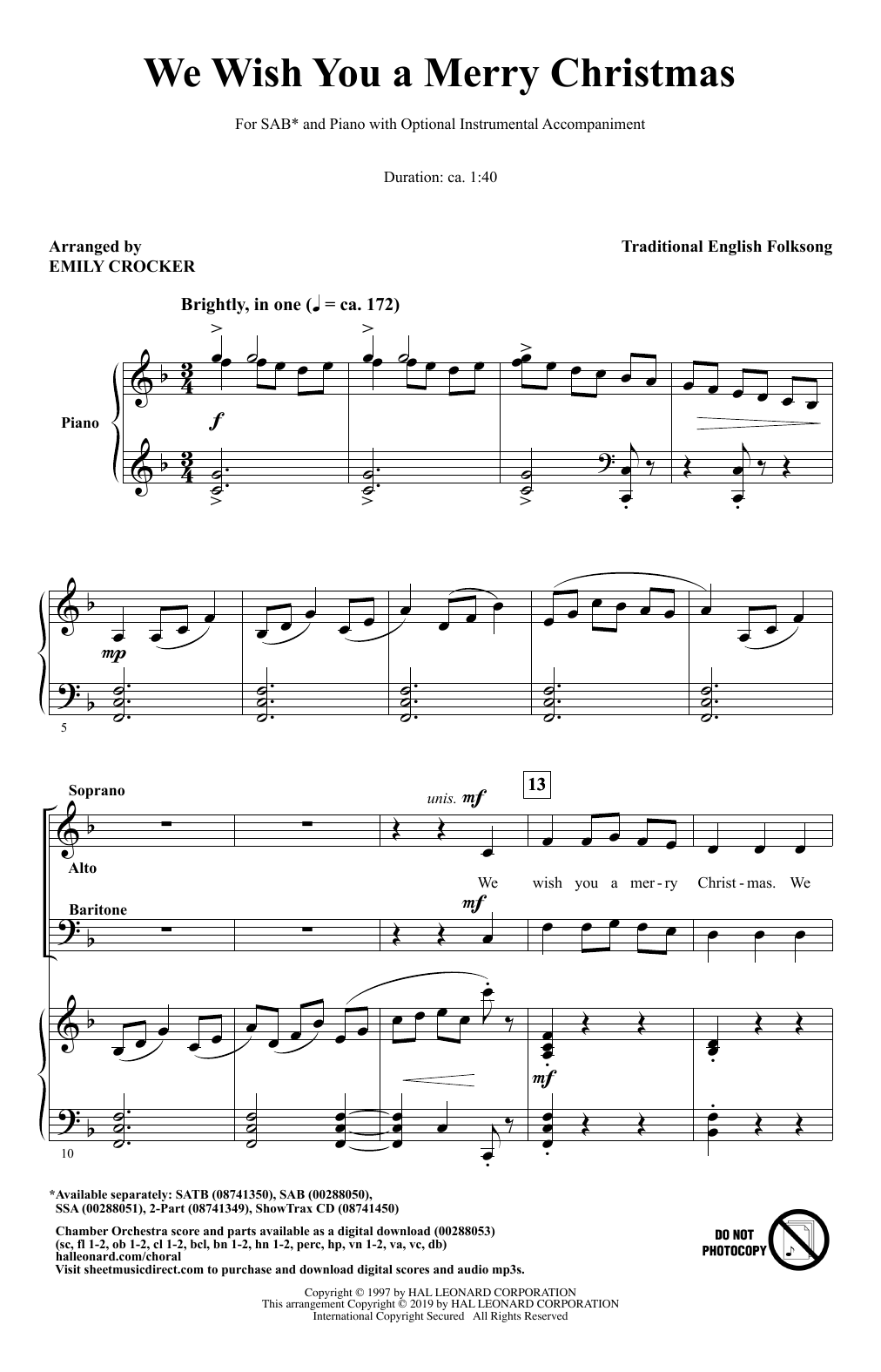 Emily Crocker We Wish You A Merry Christmas Sheet Music Notes & Chords for SSA Choir - Download or Print PDF
