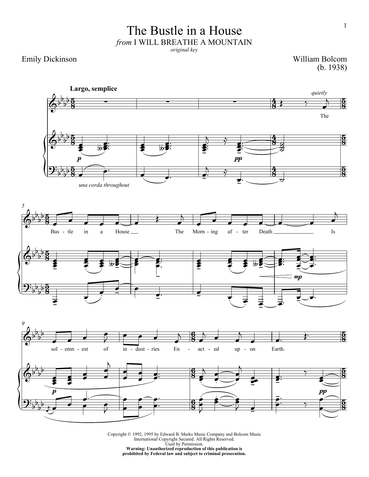 Emily Dickinson The Bustle In A House Sheet Music Notes & Chords for Piano & Vocal - Download or Print PDF