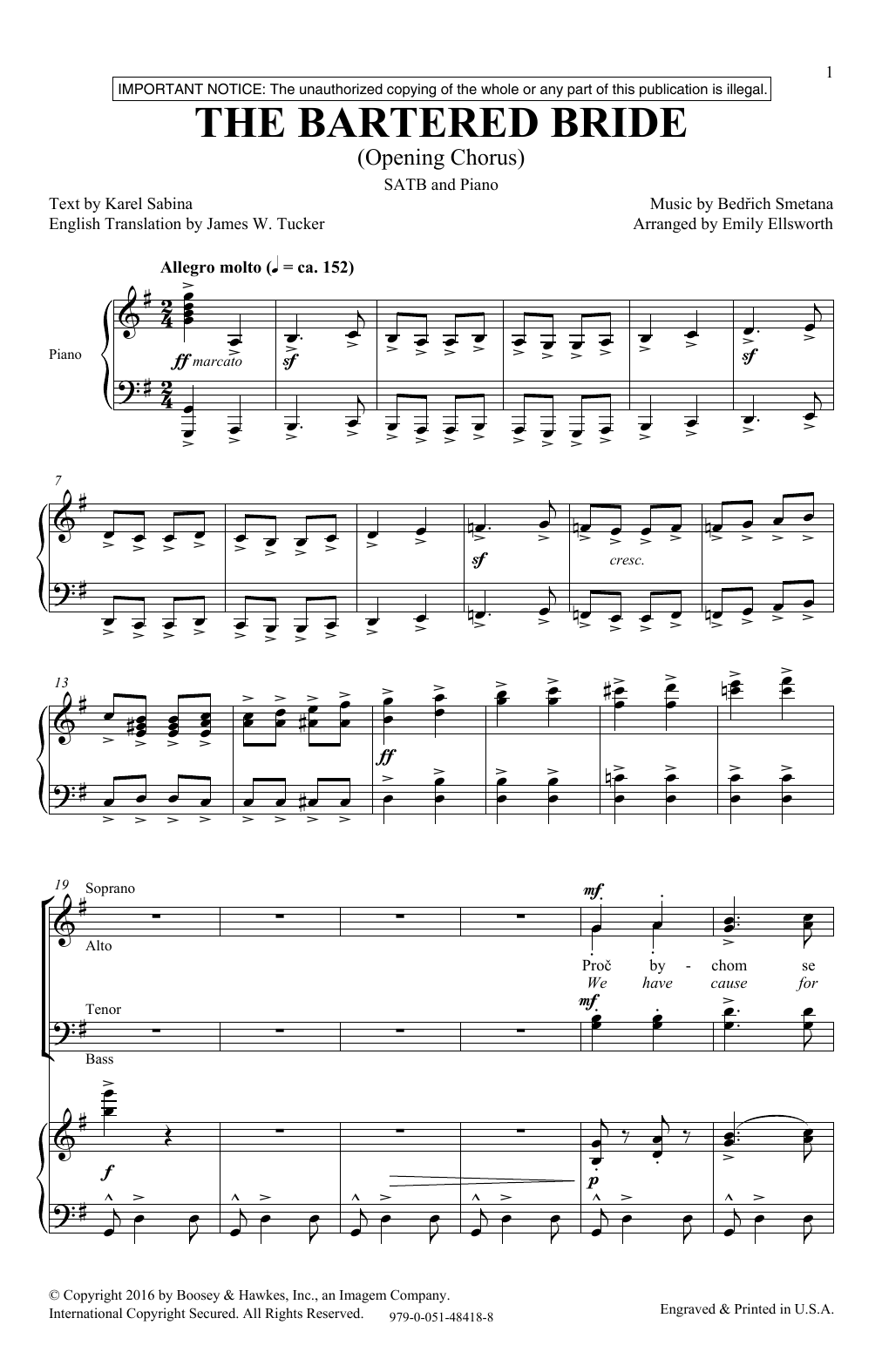 Emily Ellsworth The Bartered Bride Sheet Music Notes & Chords for SATB - Download or Print PDF