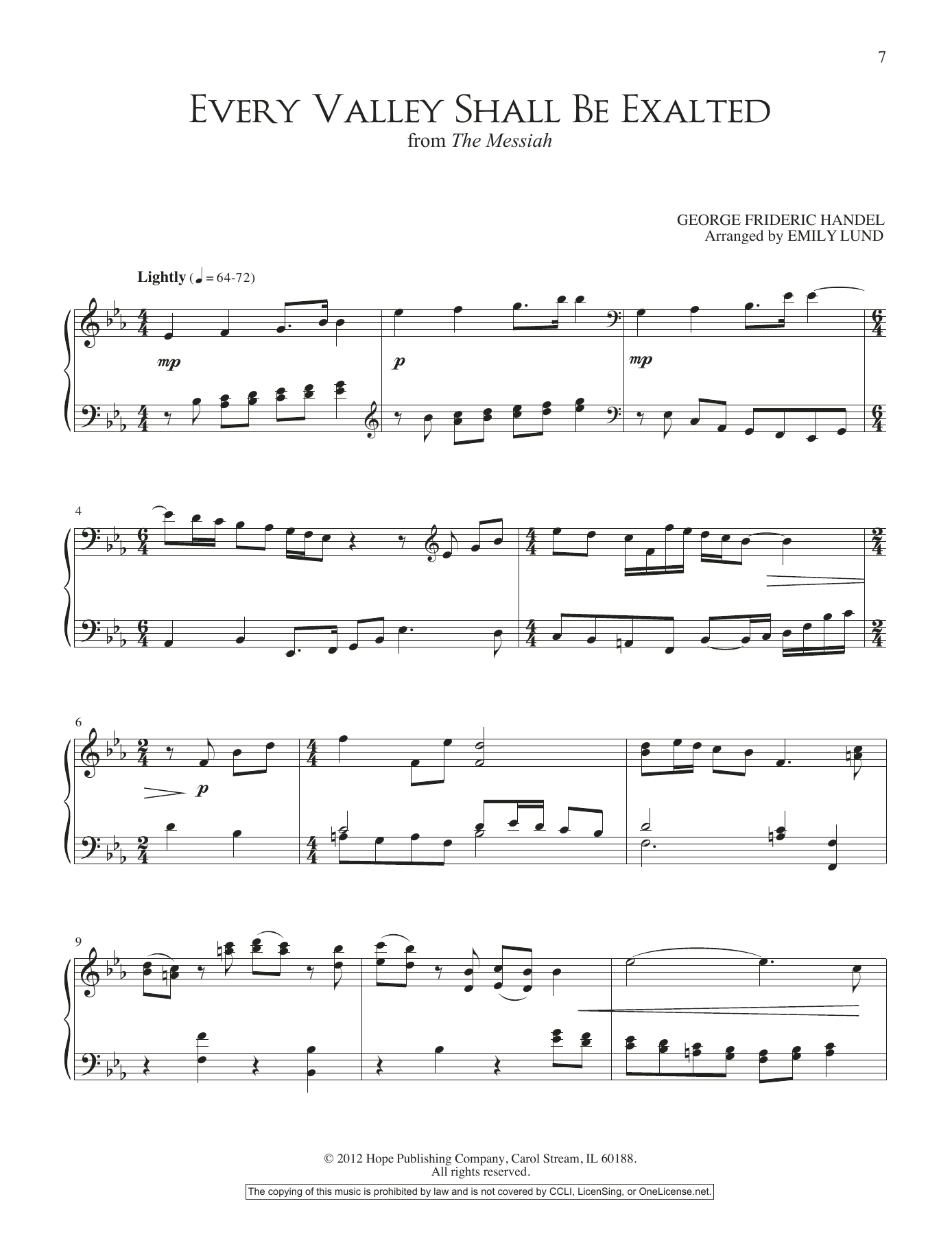 Emily Lund Every Valley Shall Be Exalted Sheet Music Notes & Chords for Piano Solo - Download or Print PDF