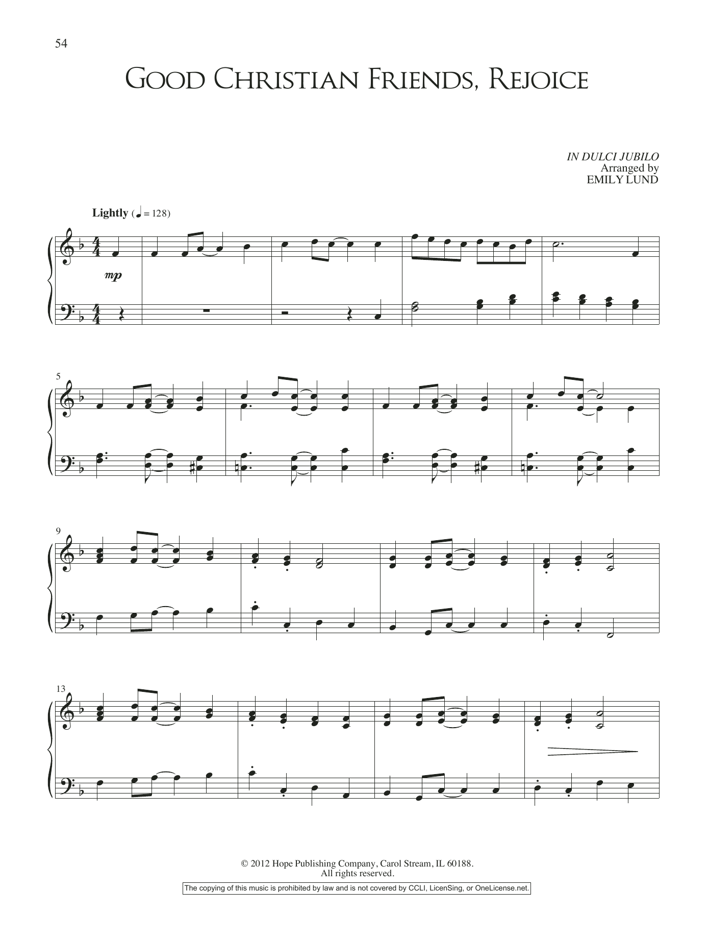 Emily Lund Good Christian Friends, Rejoice Sheet Music Notes & Chords for Piano Solo - Download or Print PDF