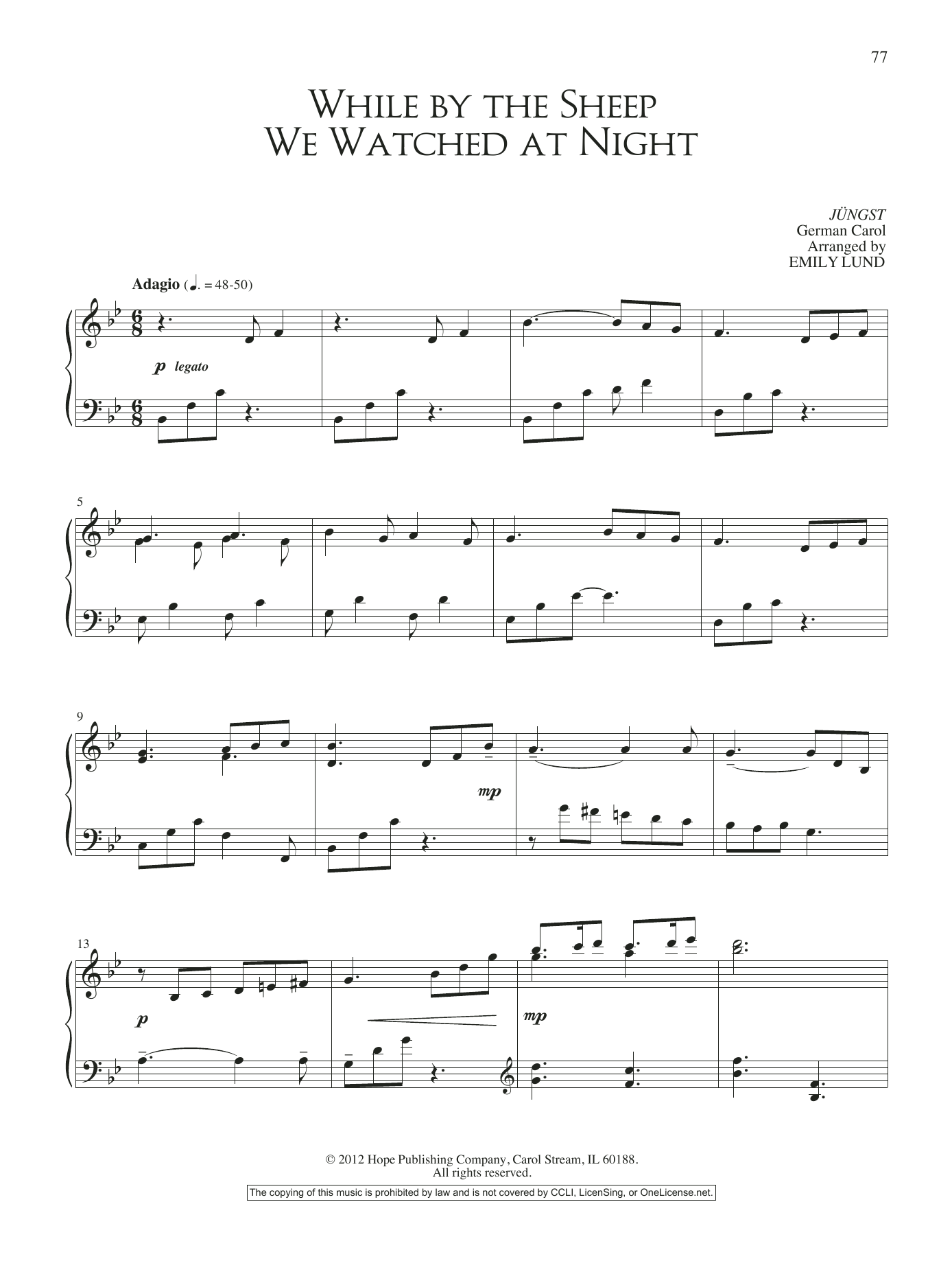 Emily Lund While By The Sheep We Watched At Night Sheet Music Notes & Chords for Piano Solo - Download or Print PDF