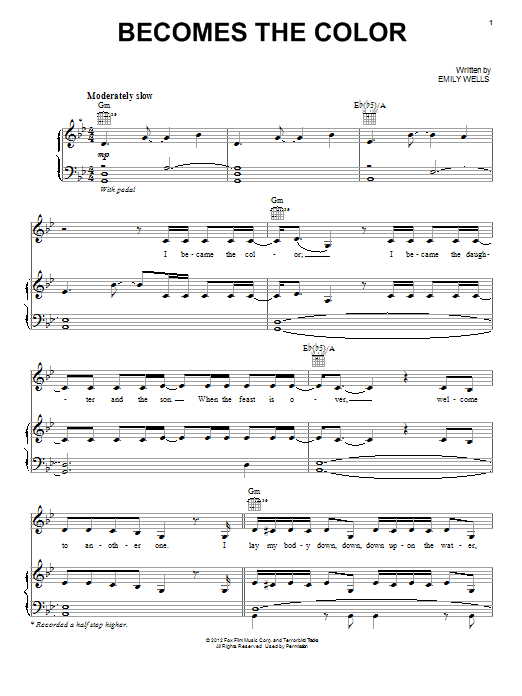Emily Wells Becomes The Color Sheet Music Notes & Chords for Piano, Vocal & Guitar (Right-Hand Melody) - Download or Print PDF Emily Wells Becomes The Color Sheet Music Notes & Chords for Piano, Vocal & Guitar (Right-Hand Melody) - Download or Print PDF