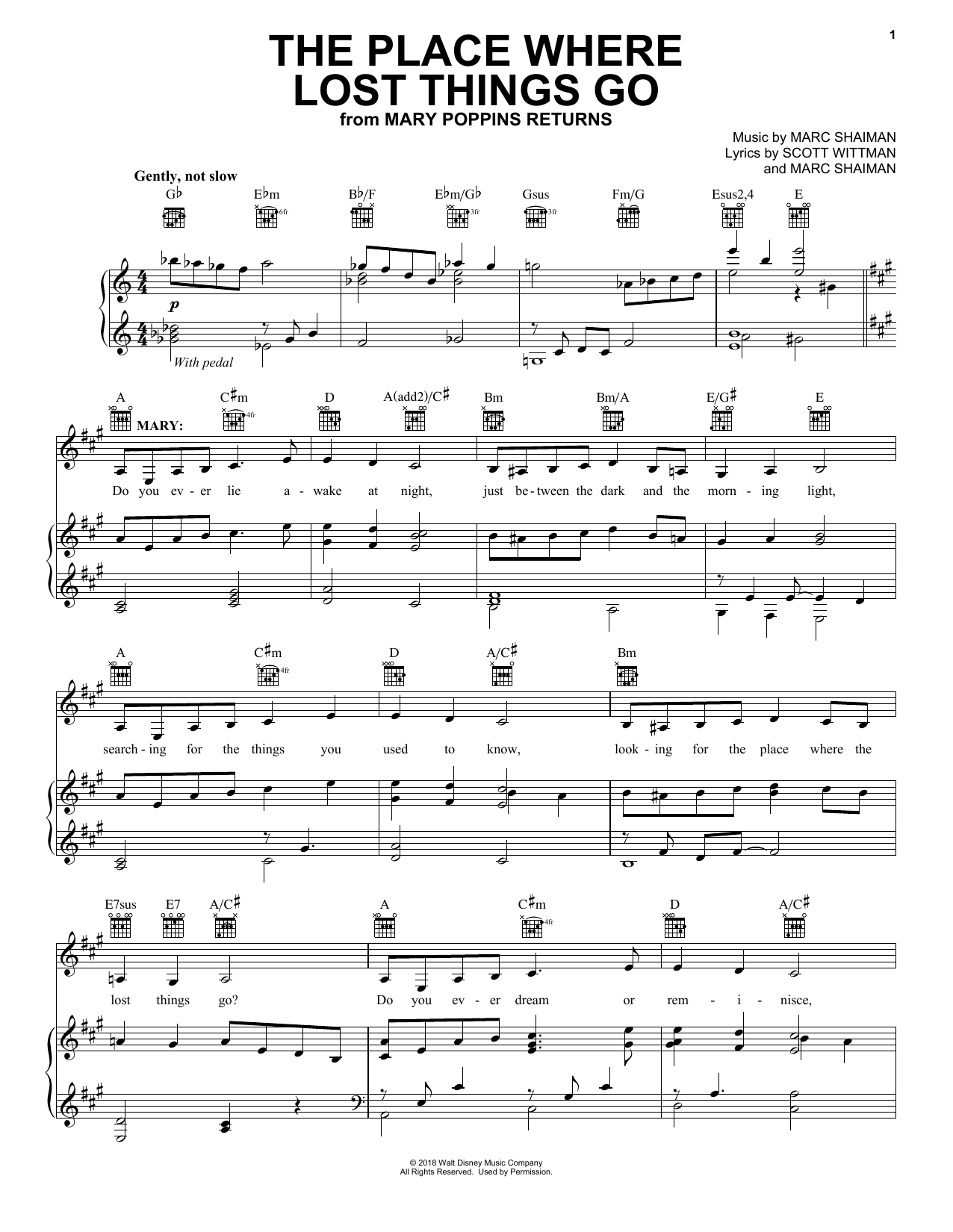The Place Where Lost Things Go (from Mary Poppins Returns) sheet music