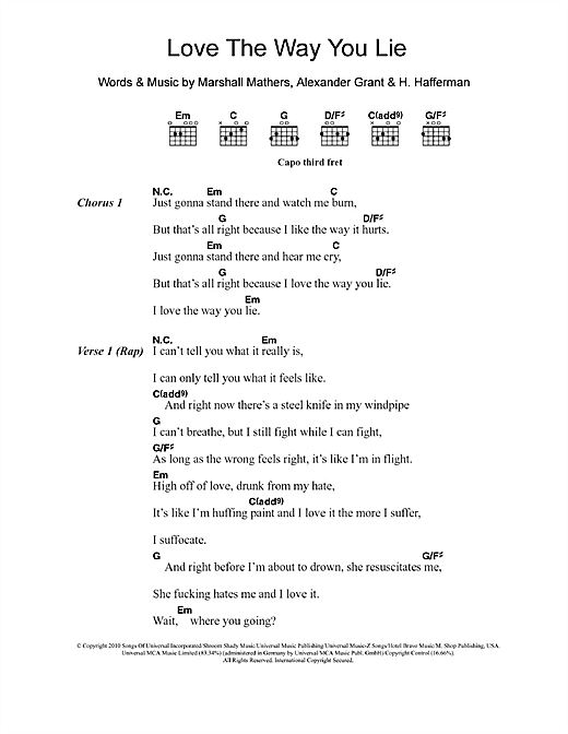 Eminem Love The Way You Lie Feat Rihanna Sheet Music Download Pdf Score 105367