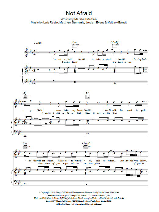 Eminem Not Afraid Sheet Music Notes & Chords for Piano, Vocal & Guitar (Right-Hand Melody) - Download or Print PDF