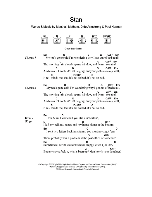 Eminem Stan Sheet Music Notes & Chords for Lyrics & Chords - Download or Print PDF