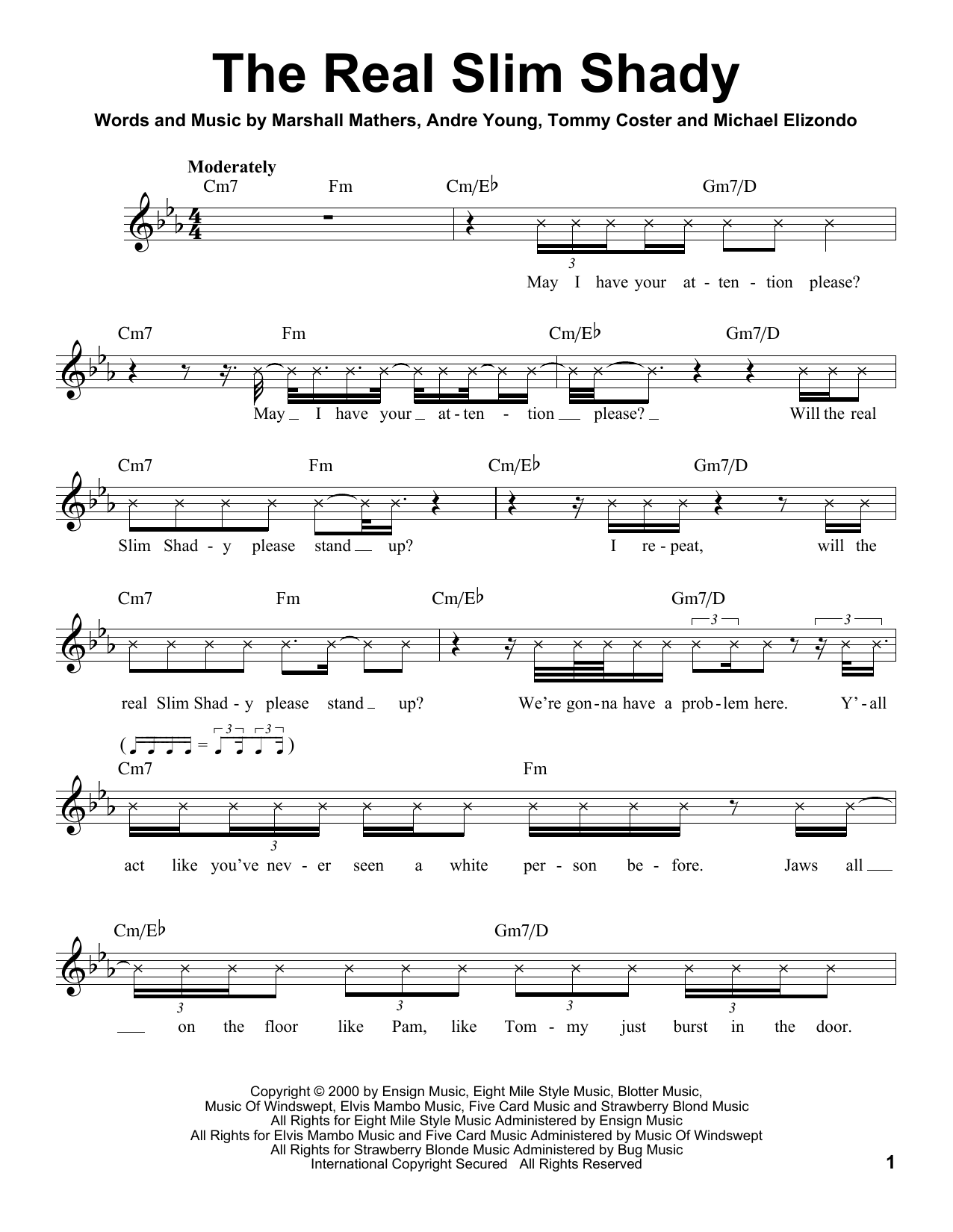 Eminem The Real Slim Shady Sheet Music Notes & Chords for Voice - Download or Print PDF