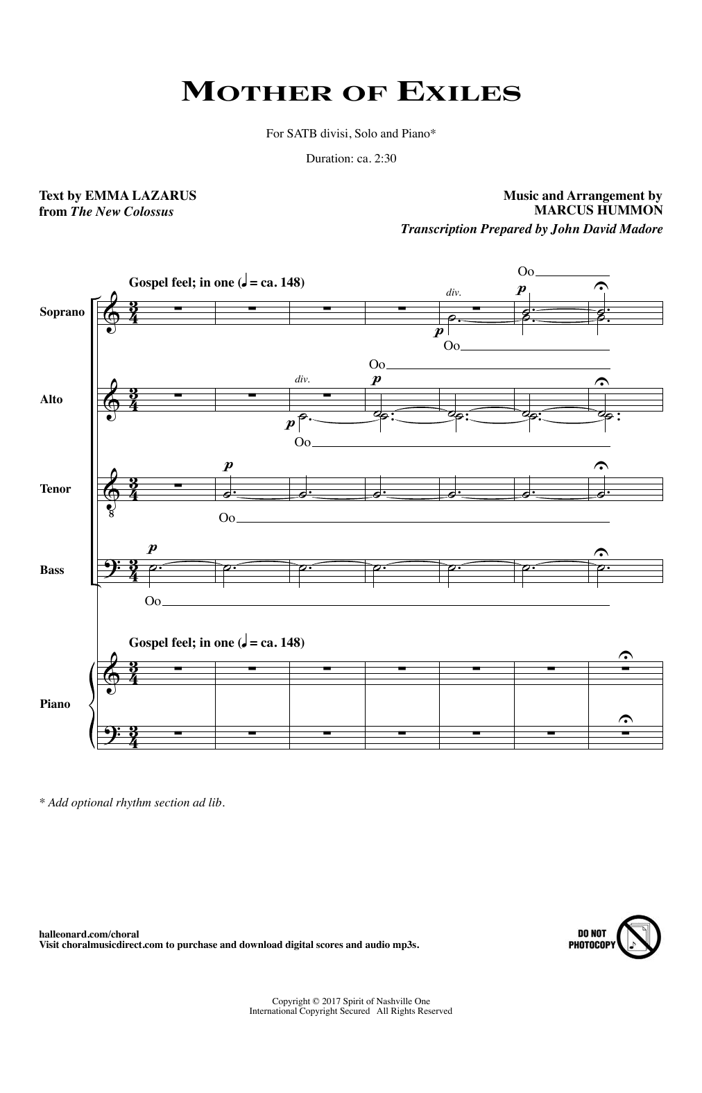 Emma Lazarus & Marcus Hummon Mother Of Exiles Sheet Music Notes & Chords for Choir - Download or Print PDF