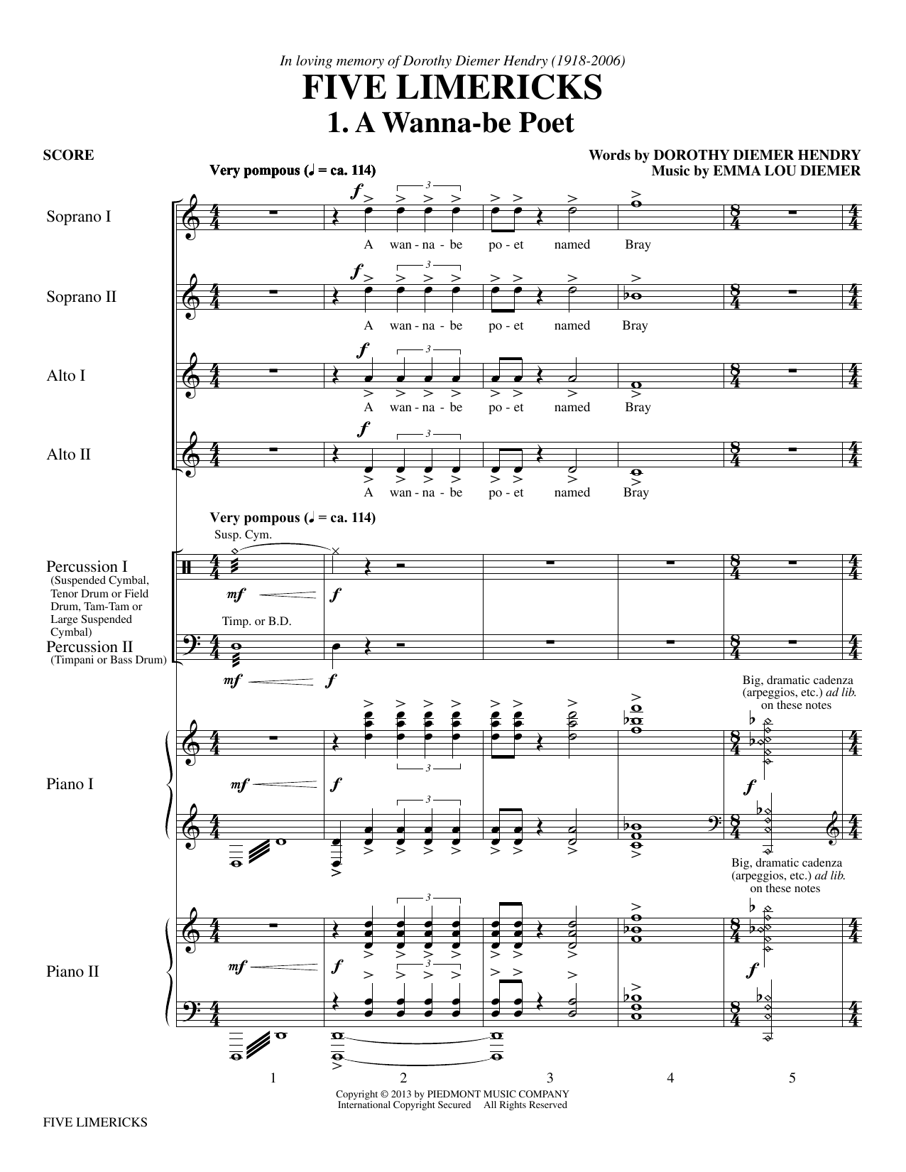 Emma Lou Diemer Five Limericks Sheet Music Notes & Chords for Choral - Download or Print PDF