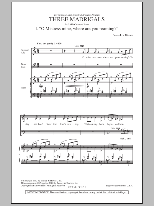 Emma Lou Diemer Three Madrigals Sheet Music Notes & Chords for 2-Part Choir - Download or Print PDF