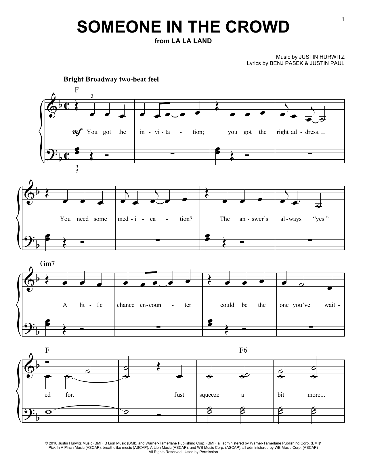 Emma Stone, Callie Hernandez, Sonoya Mizuno & Jessica Rothe Someone In The Crowd Sheet Music Notes & Chords for Easy Guitar Tab - Download or Print PDF