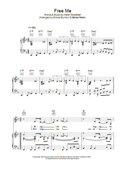 Preview Emma Bunton Free Me Pop sheet music, notes and chords for Piano, Vocal & Guitar (Right-Hand Melody), SKU: 33579 Free Me sheet music