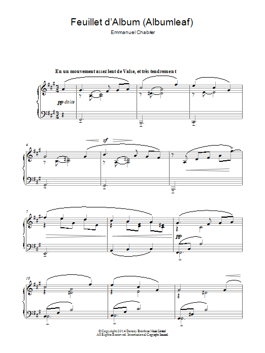 Emmanuel Chabrier Feuillet D'album Sheet Music Notes & Chords for Piano - Download or Print PDF