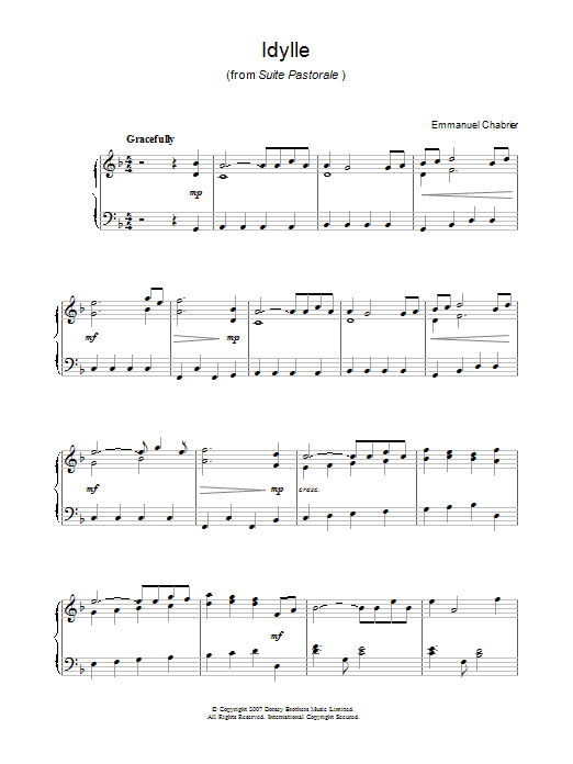 Emmanuel Chabrier Idylle (from Suite Pastorale) Sheet Music Notes & Chords for Beginner Piano - Download or Print PDF