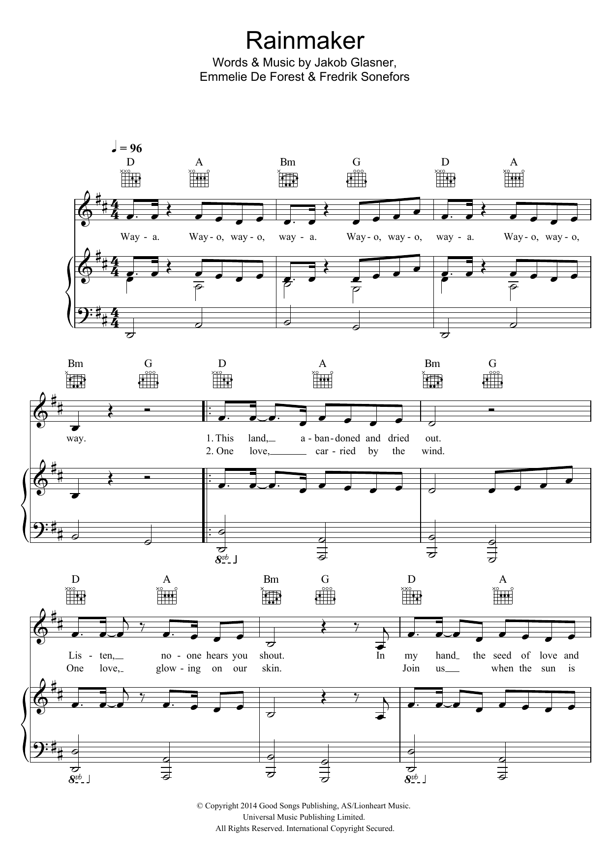 Emmelie de Forest Rainmaker Sheet Music Notes & Chords for Piano, Vocal & Guitar (Right-Hand Melody) - Download or Print PDF