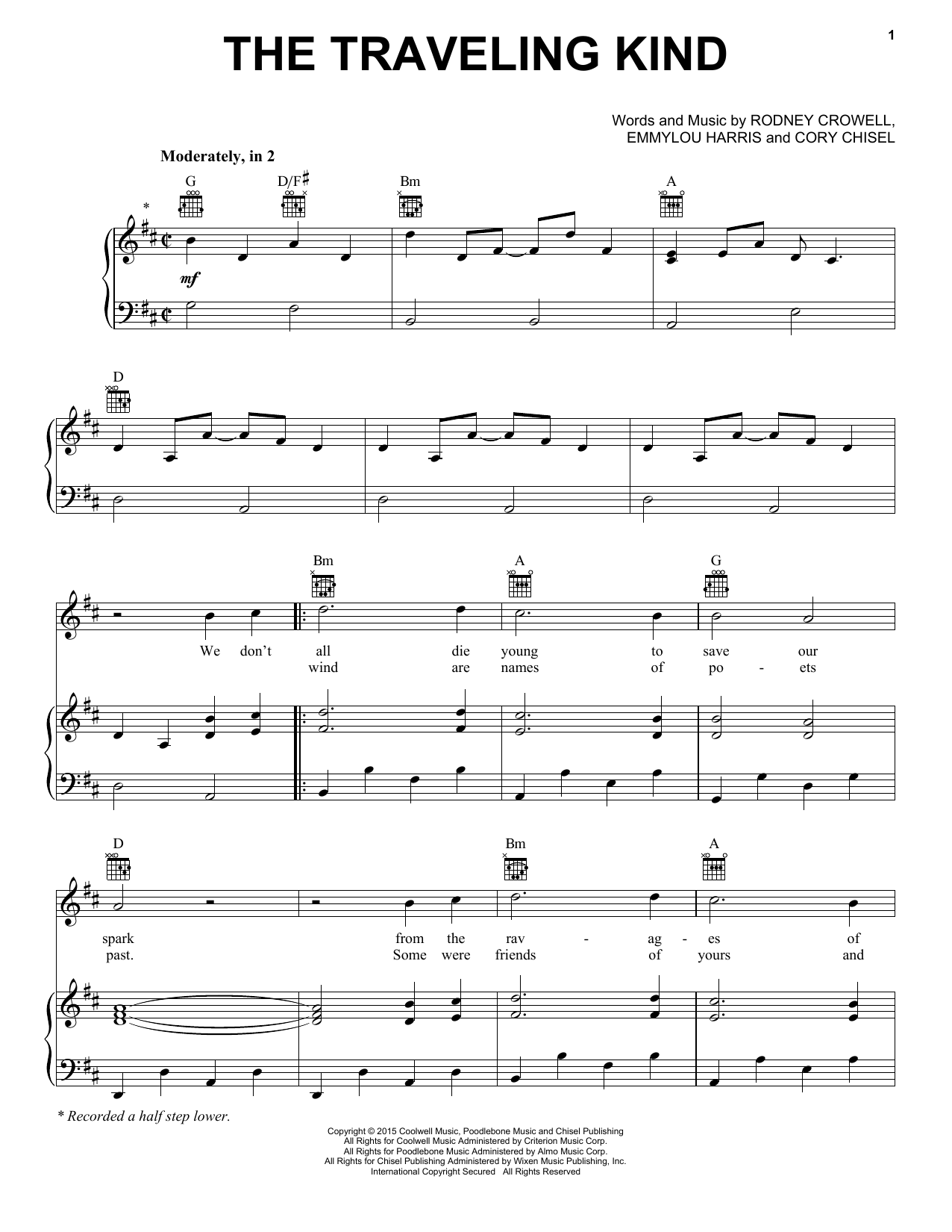 Emmylou Harris & Rodney Crowell The Traveling Kind Sheet Music Notes & Chords for Piano, Vocal & Guitar (Right-Hand Melody) - Download or Print PDF