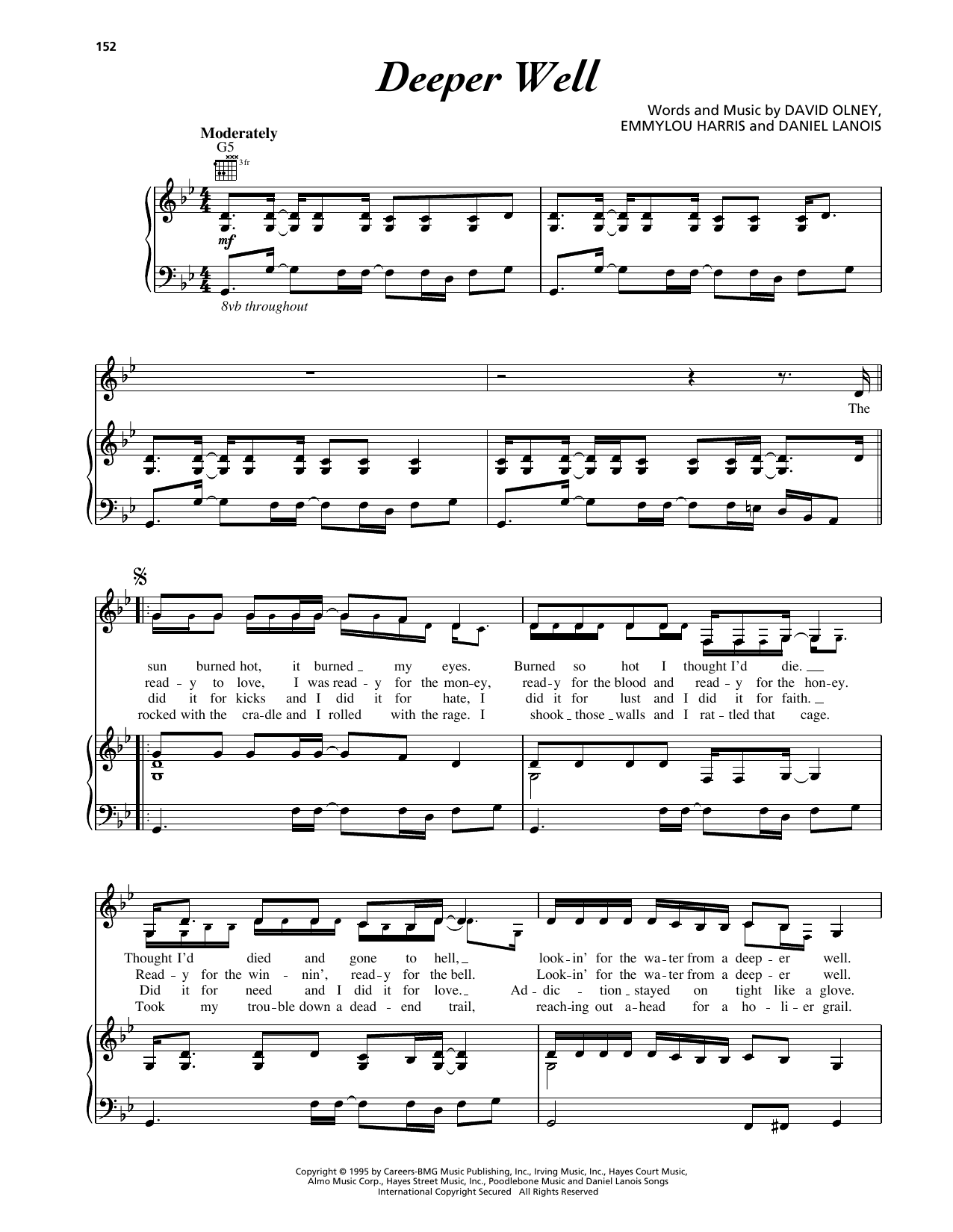 Emmylou Harris Deeper Well Sheet Music Notes & Chords for Piano, Vocal & Guitar Chords (Right-Hand Melody) - Download or Print PDF
