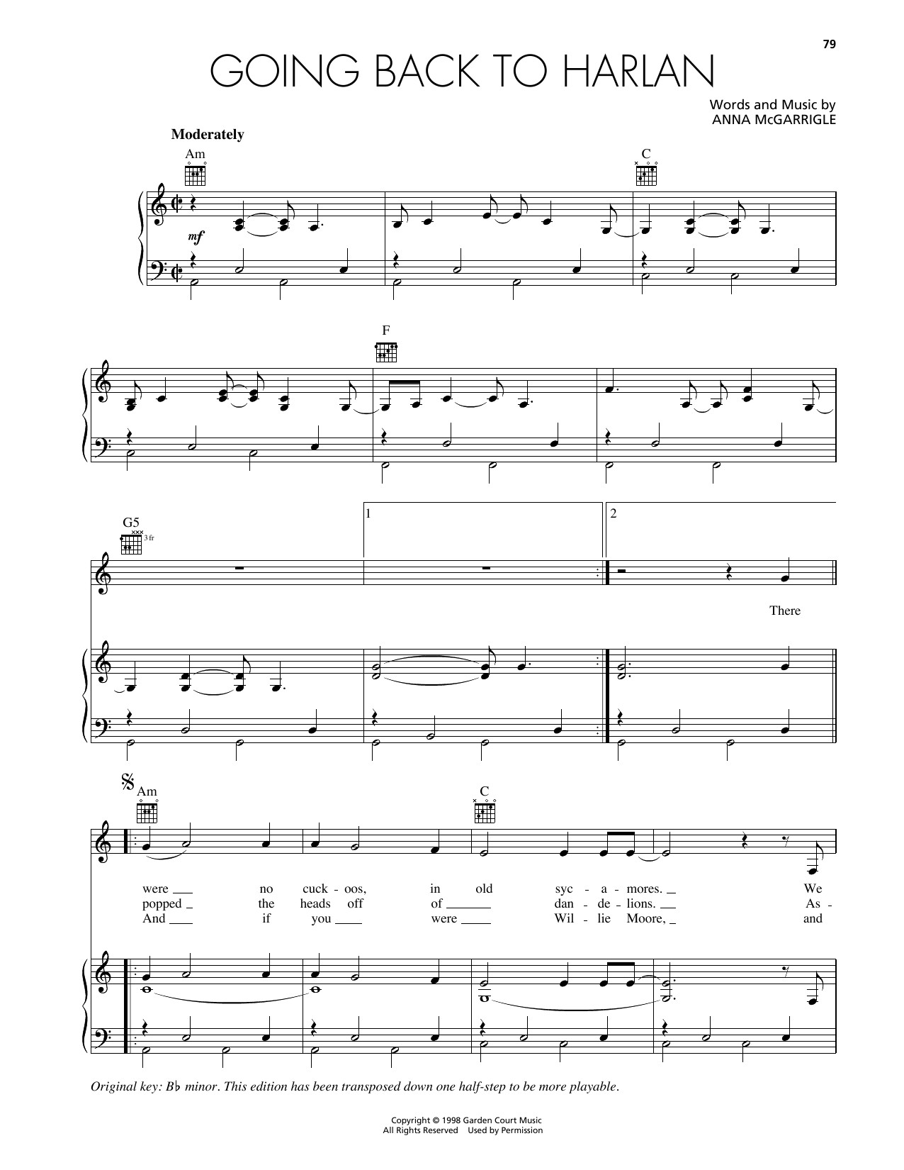 Emmylou Harris Going Back To Harlan Sheet Music Notes & Chords for Piano, Vocal & Guitar Chords (Right-Hand Melody) - Download or Print PDF