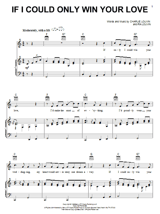 Emmylou Harris If I Could Only Win Your Love Sheet Music Notes & Chords for Piano, Vocal & Guitar (Right-Hand Melody) - Download or Print PDF