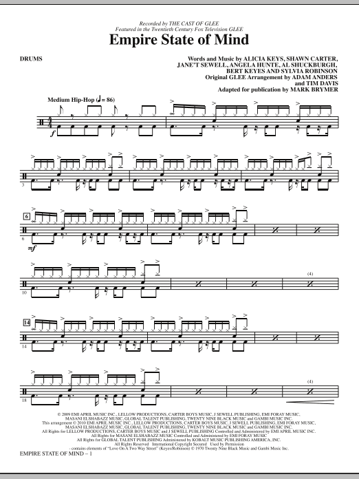 Mark Brymer Empire State Of Mind Drums Sheet Music Download Pdf Score 297411