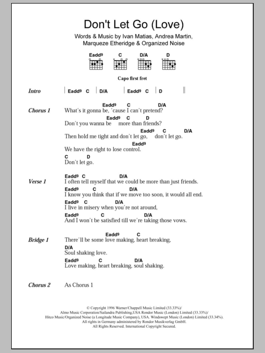 En Vogue Don't Let Go (Love) Sheet Music Notes & Chords for Lyrics & Chords - Download or Print PDF