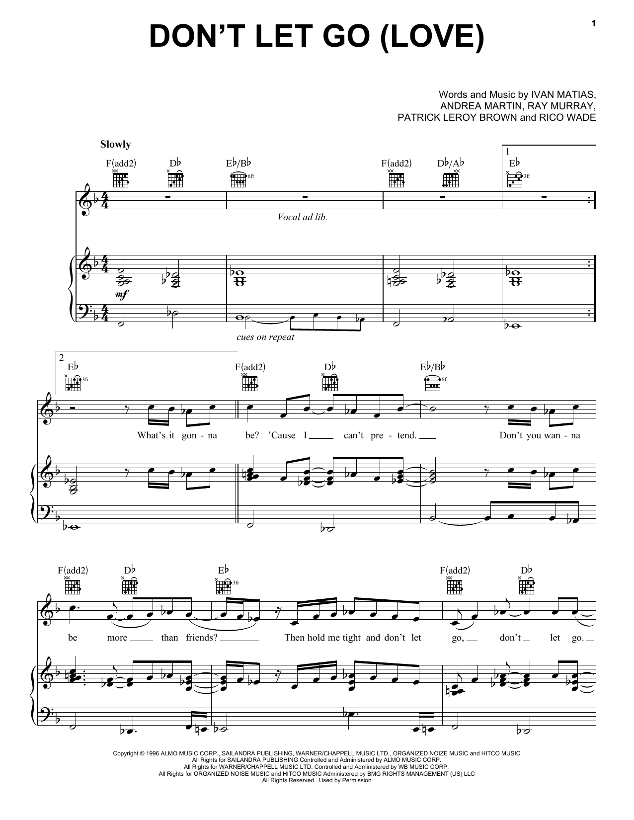 En Vogue Don't Let Go (Love) Sheet Music Notes & Chords for Lyrics & Chords - Download or Print PDF