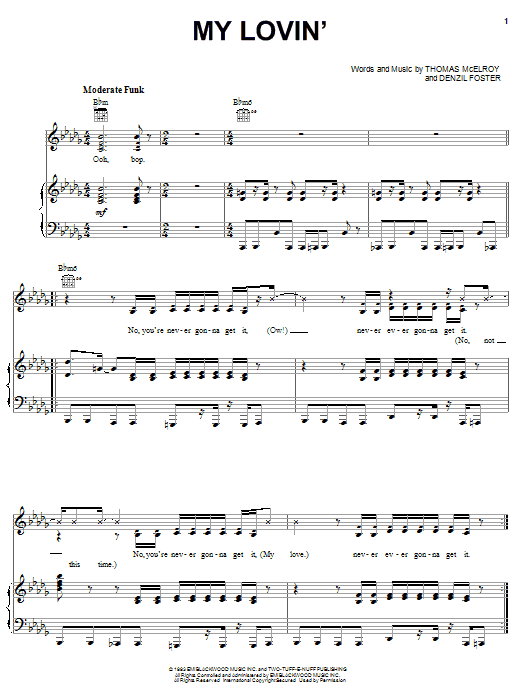Preview En Vogue My Lovin' Pop sheet music, notes and chords for Piano, Vocal & Guitar (Right-Hand Melody), SKU: 64503 My Lovin' sheet music