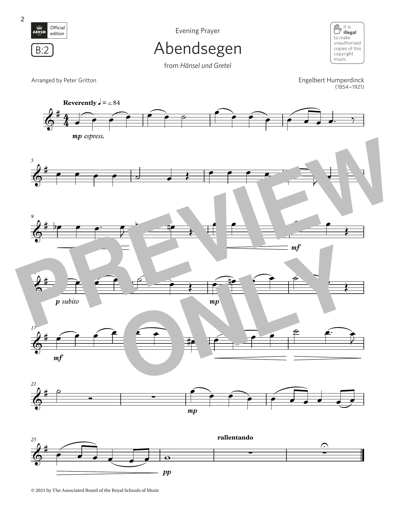 Engelbert Humperdinck Abendsegen (from Hänsel und Gretel) (Grade 2 List B2 from the ABRSM Saxophone syllabus from 2022) Sheet Music Notes & Chords for Alto Sax Solo - Download or Print PDF