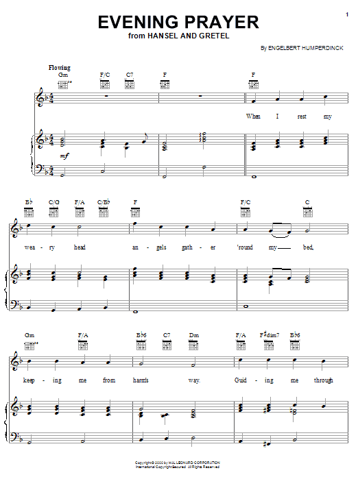 Engelbert Humperdinck Evening Prayer Sheet Music Notes & Chords for Piano, Vocal & Guitar (Right-Hand Melody) - Download or Print PDF
