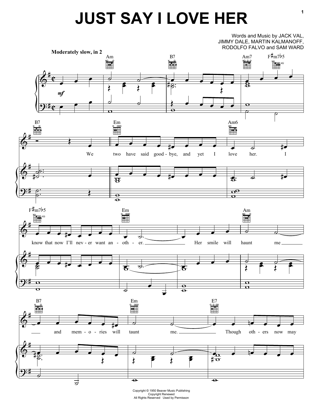 Engelbert Humperdinck Just Say I Love Her Sheet Music Notes & Chords for Piano, Vocal & Guitar (Right-Hand Melody) - Download or Print PDF