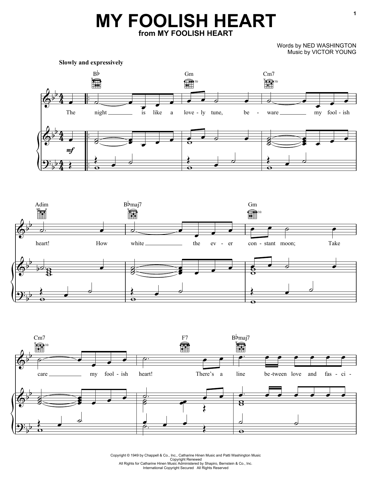 Engelbert Humperdinck My Foolish Heart Sheet Music Notes & Chords for Piano, Vocal & Guitar (Right-Hand Melody) - Download or Print PDF