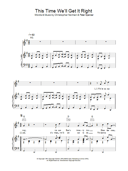 England World Cup Squad This Time (We'll Get It Right) Sheet Music Notes & Chords for Piano, Vocal & Guitar (Right-Hand Melody) - Download or Print PDF