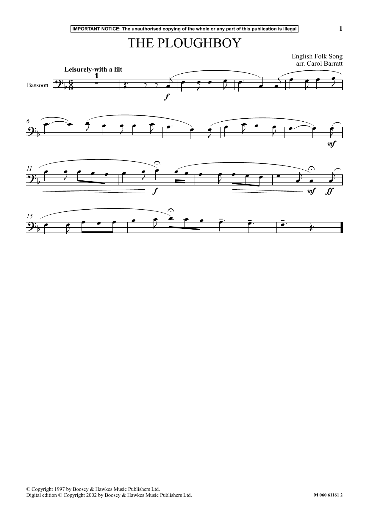 English Folk Song The Ploughboy Sheet Music Notes & Chords for Instrumental Solo - Download or Print PDF