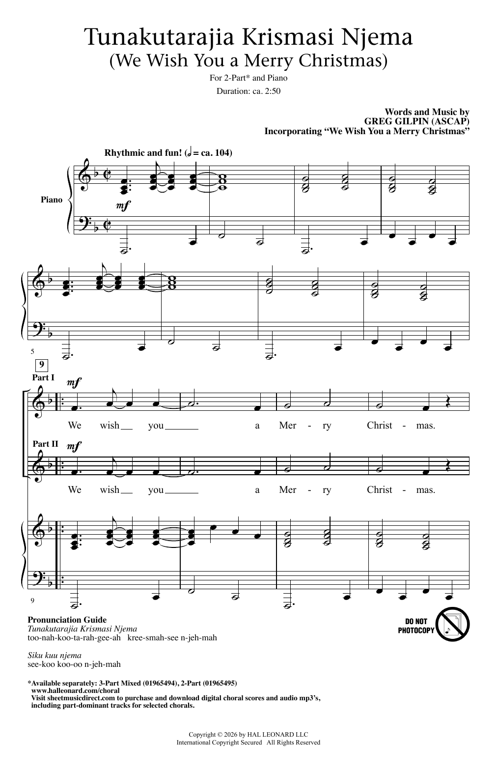 Traditional English Folksong Tunakatarajia Krismasi Njema (We Wish You A Merry Christmas) Sheet Music Notes & Chords for 2-Part Choir - Download or Print PDF