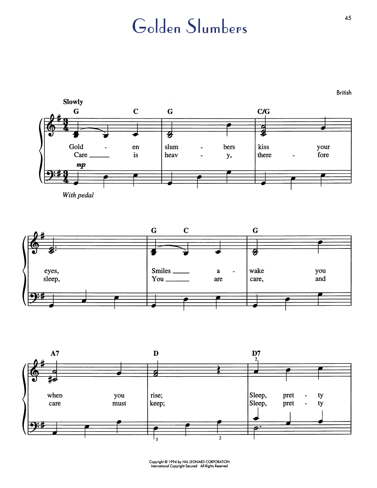 English Folksong Golden Slumbers Sheet Music Notes & Chords for Easy Piano - Download or Print PDF English Folksong Golden Slumbers Sheet Music Notes & Chords for Easy Piano - Download or Print PDF