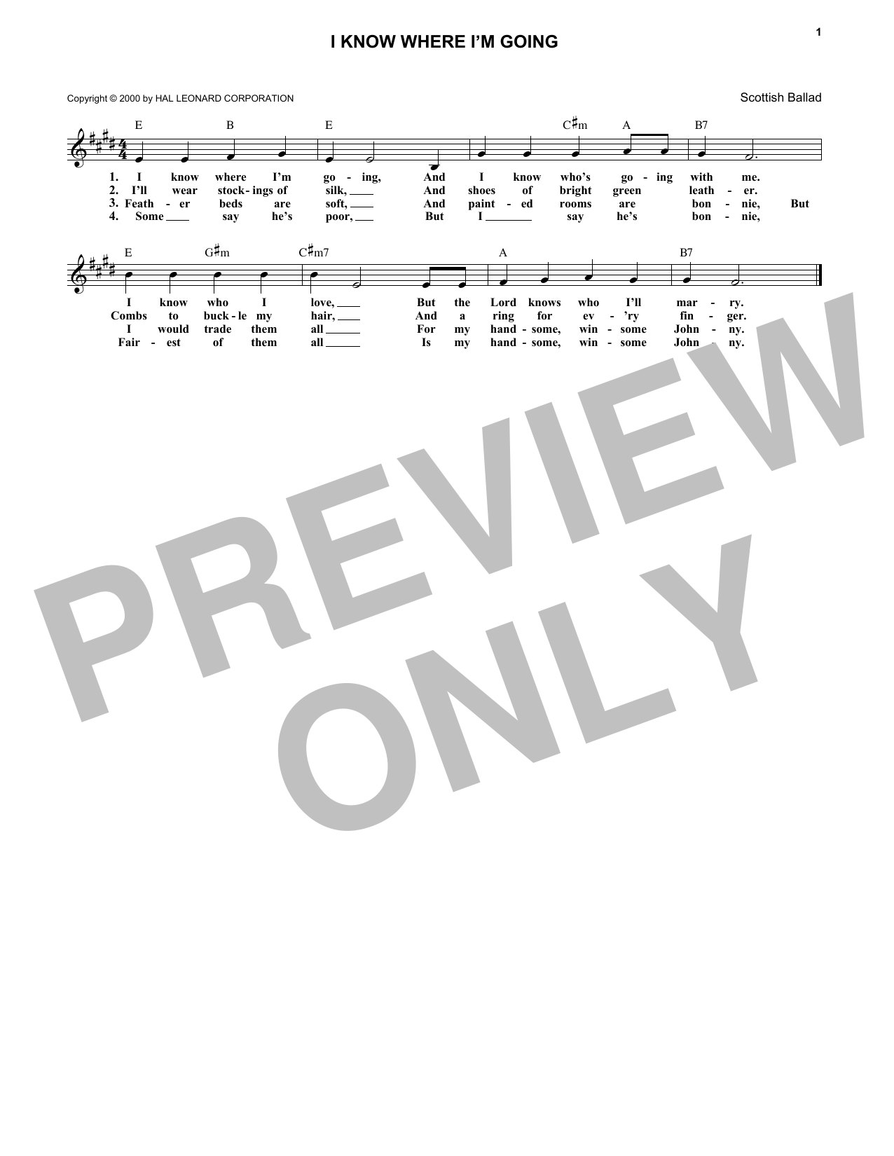 English Folksong I Know Where I'm Goin' Sheet Music Notes & Chords for Melody Line, Lyrics & Chords - Download or Print PDF
